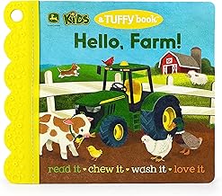 Tuffy John Deere Kids Hello, Farm! - Washable, Chewable, Unrippable Pages With Hole For Stroller Or Toy Ring, Teether Tough 924