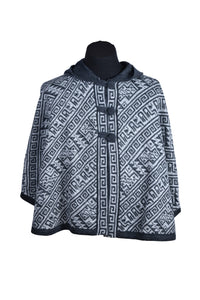Hooded Cape Cloak 100% Alpaca Knit - Two Tones Gray