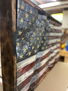 Hand carved, US Battle Style Flag