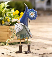 Load image into Gallery viewer, Statuary, Metal Gnome Holding Blue Flower
