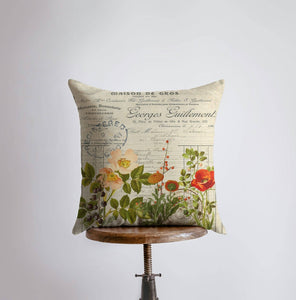 Botanical Vintage Floral Pillow & Cover