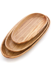 Shallow Wild Olive Wood Oval Serving Bowls