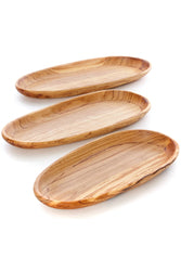 Shallow Wild Olive Wood Oval Serving Bowls