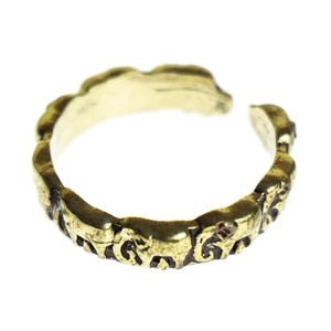 Embossed Elephant Brass Adjustable Ring