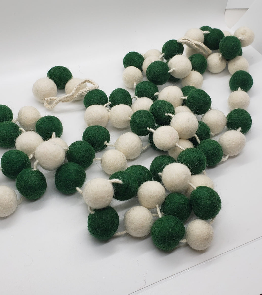Felt Ball Garland - 10' Green & White