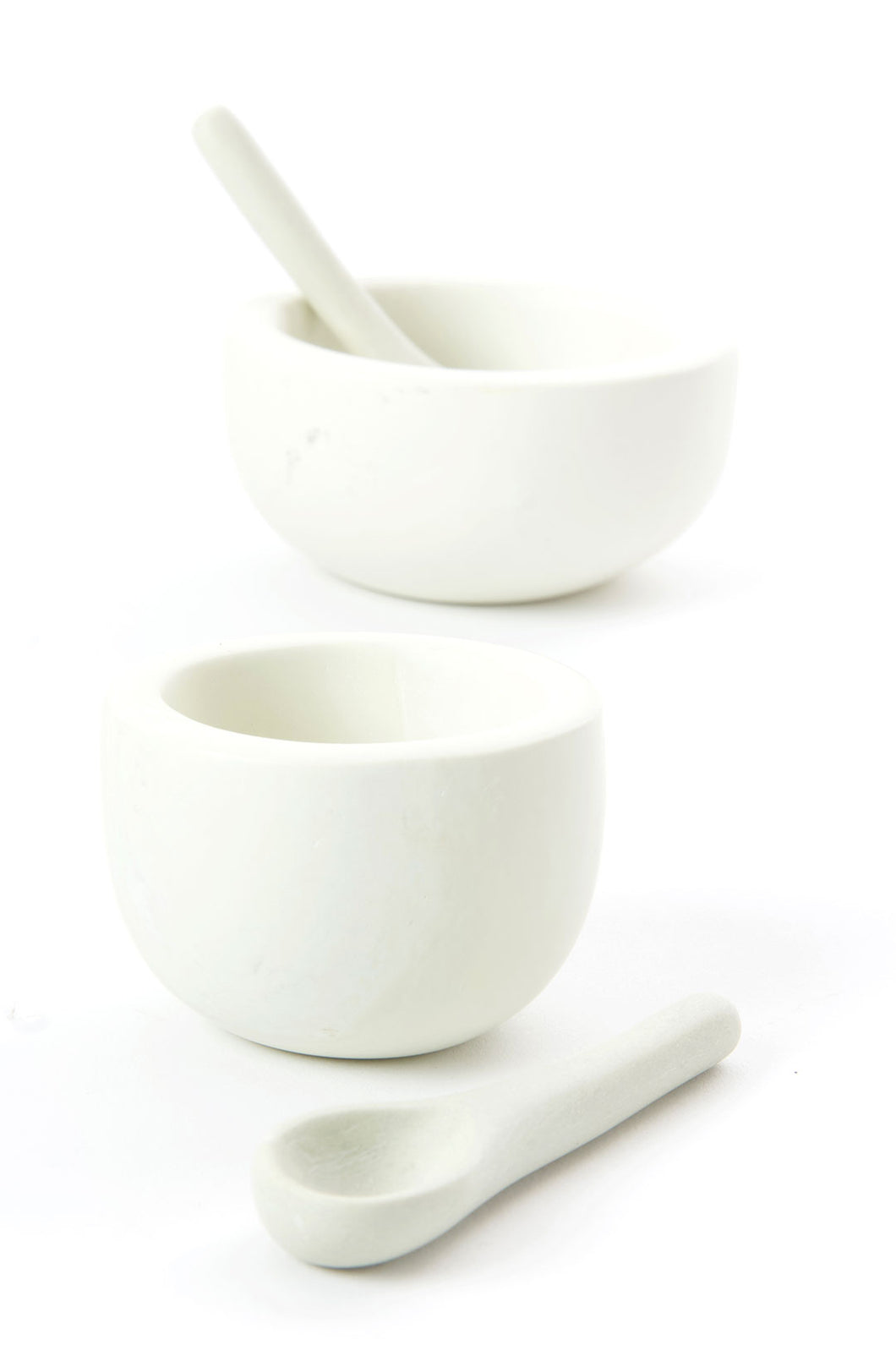 White Soapstone Salt Cups & Spoons Set of 2